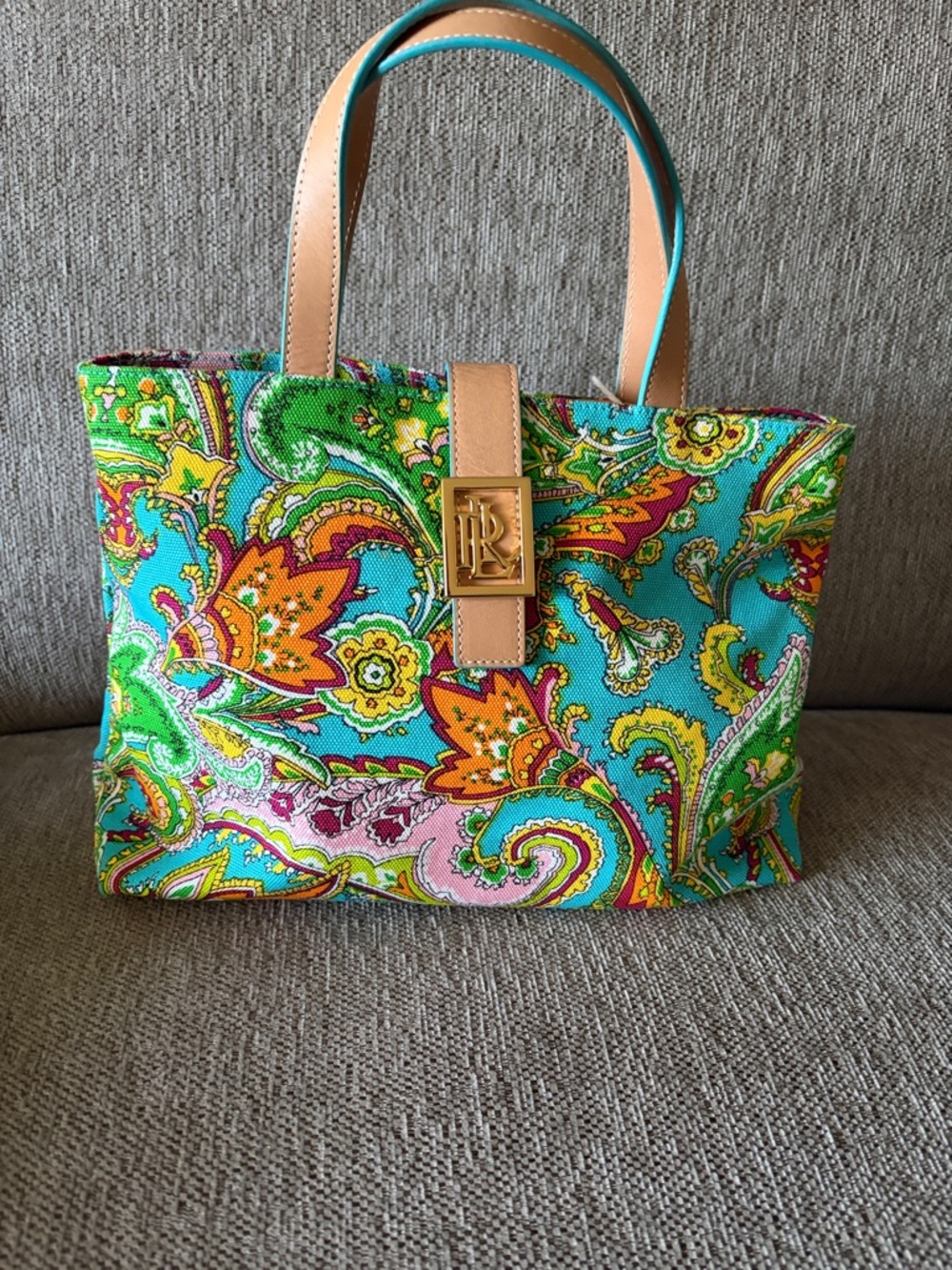 Lauren Ralph Lauren Paisley Canvas Tote with Leather Handles
